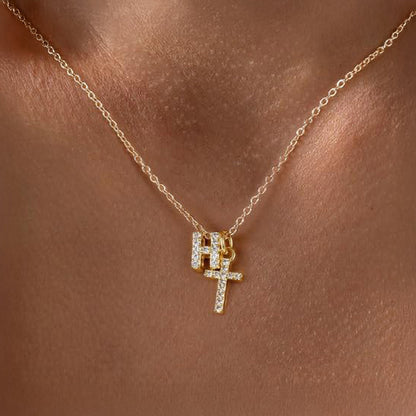 Delicate Initial Cross Pendant Necklace