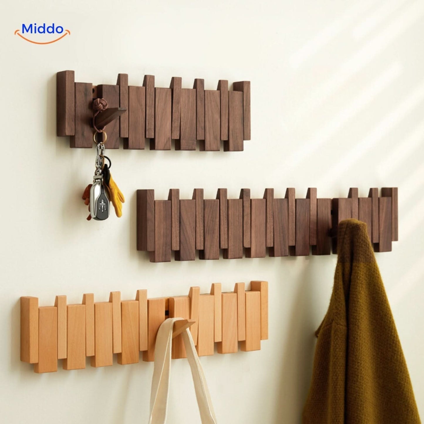 Rustic Wood Piano Hook Coat Rack