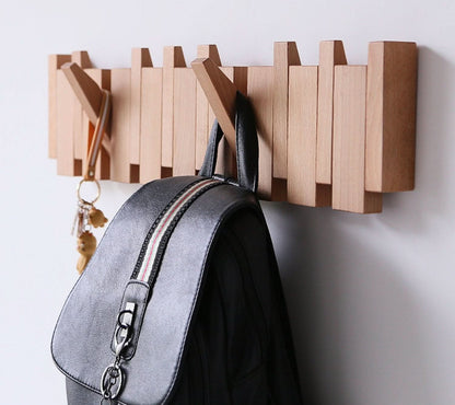 Rustic Wood Piano Hook Coat Rack