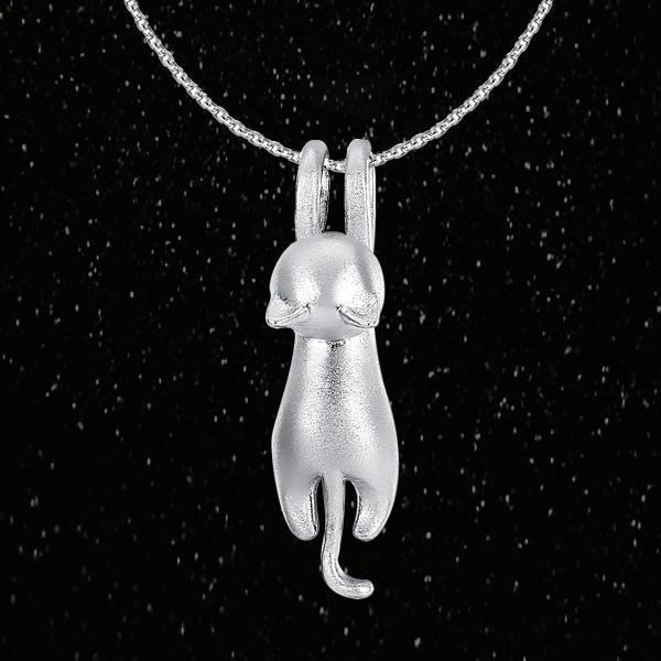 Delicate Silver Kitten Pendant Necklace