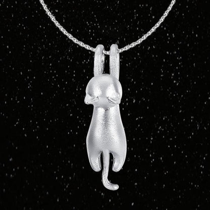 Delicate Silver Kitten Pendant Necklace