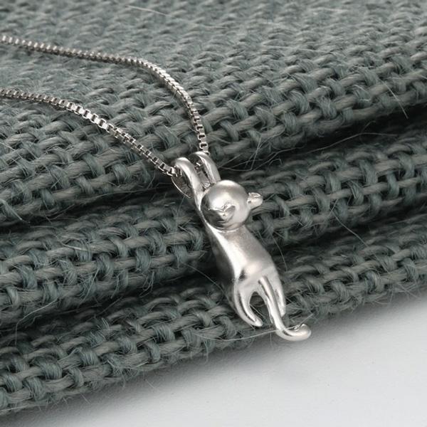 Delicate Silver Kitten Pendant Necklace - Cofik