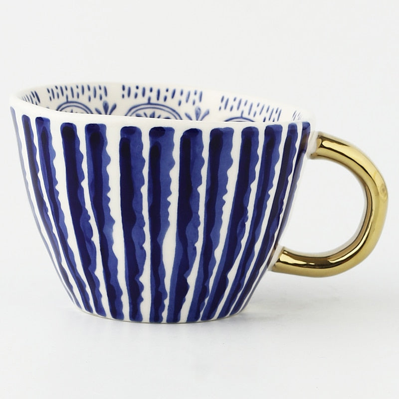 Unique Geometric Mug with Gold Accent Handle
