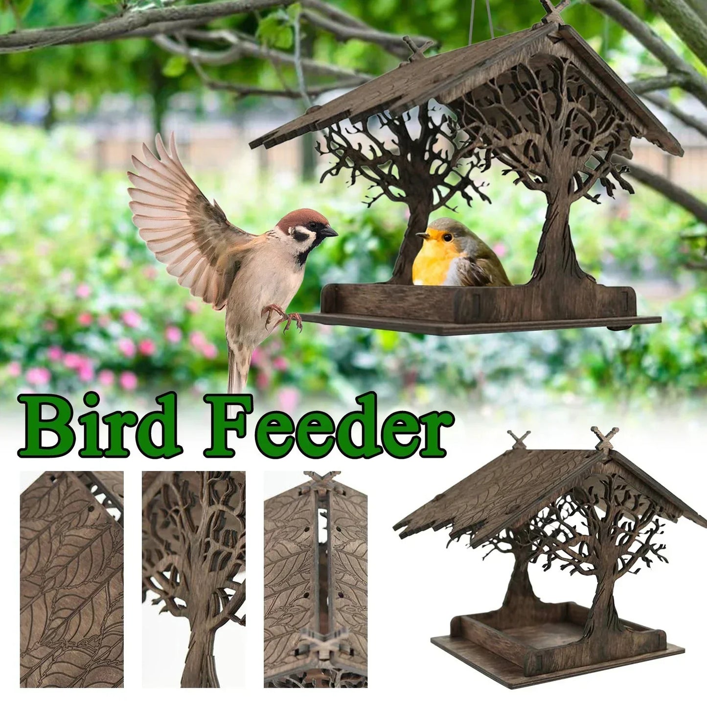 Natural Wooden Garden Bird Feeder