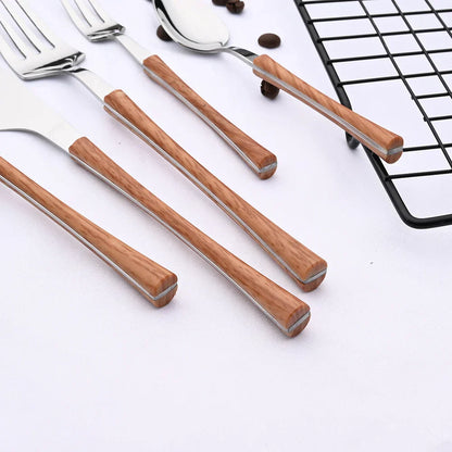 Vintage Style Wood Handle Stainless Steel Flatware Set