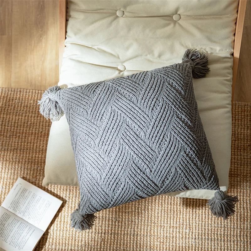 Soft Plush Pillow Cover with Nordic Tassels - Cozy Home Decor
