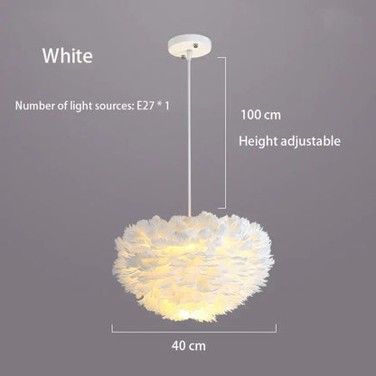Soft White Faux Feather Pendant Lamp