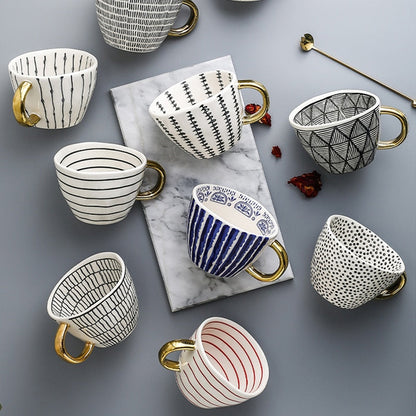 Unique Geometric Mug with Gold Accent Handle