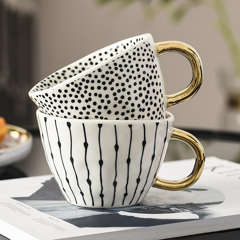Unique Geometric Mug with Gold Accent Handle
