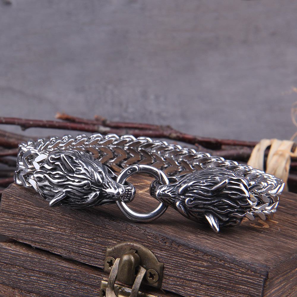 Unique Norse Wolf Cuff Bracelet - Handmade Viking Jewelry