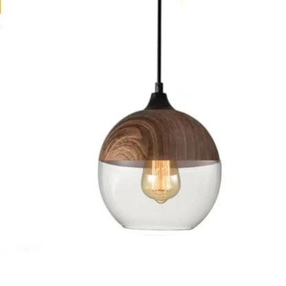 Unique Wooden Glass Hanging Lamp Adjustable