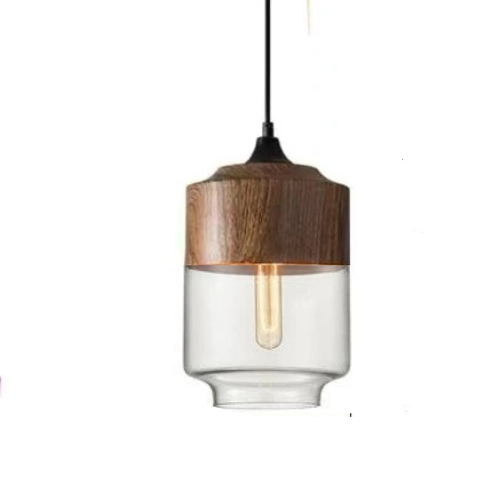 Unique Wooden Glass Hanging Lamp Adjustable