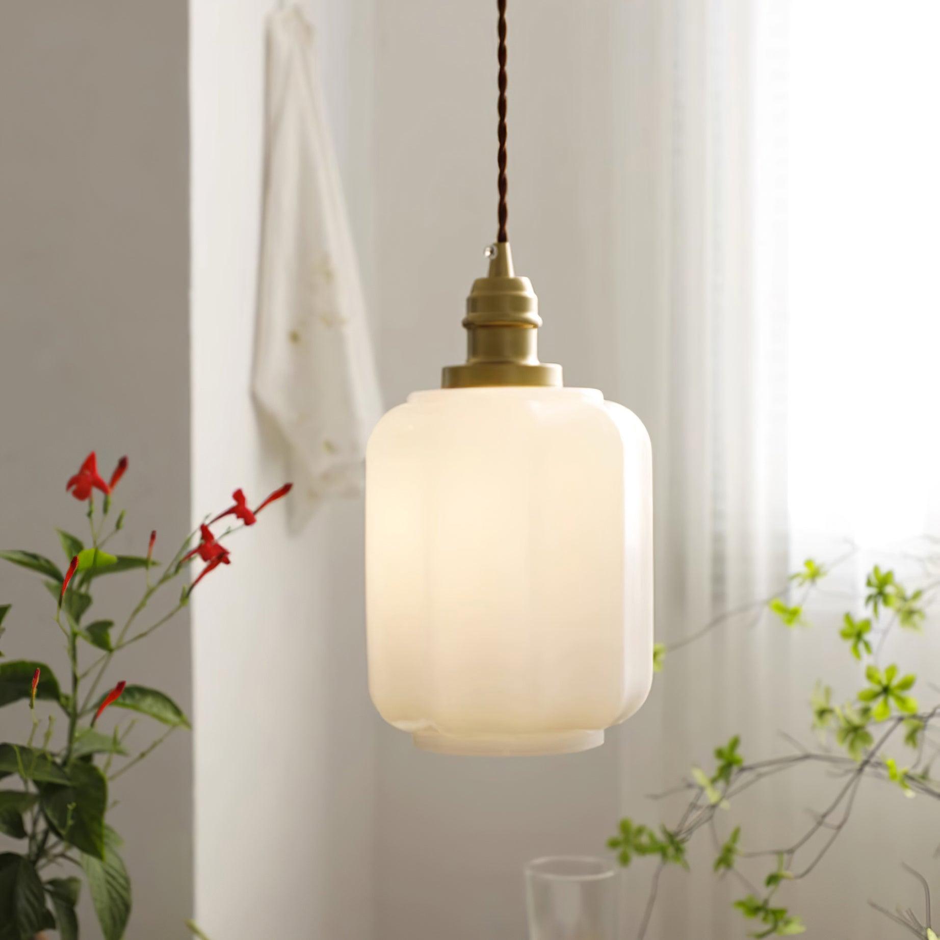Stylish Glass Pendant Light White Ceiling Fixture - Cofik