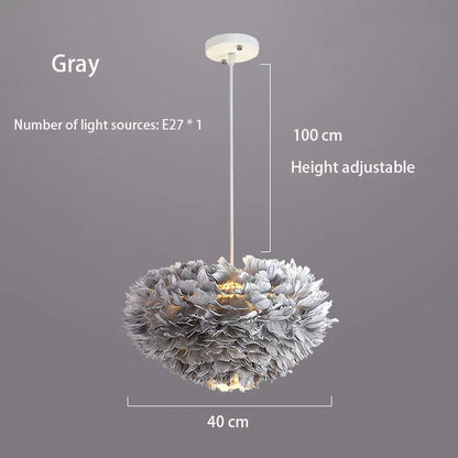 Soft White Faux Feather Pendant Lamp