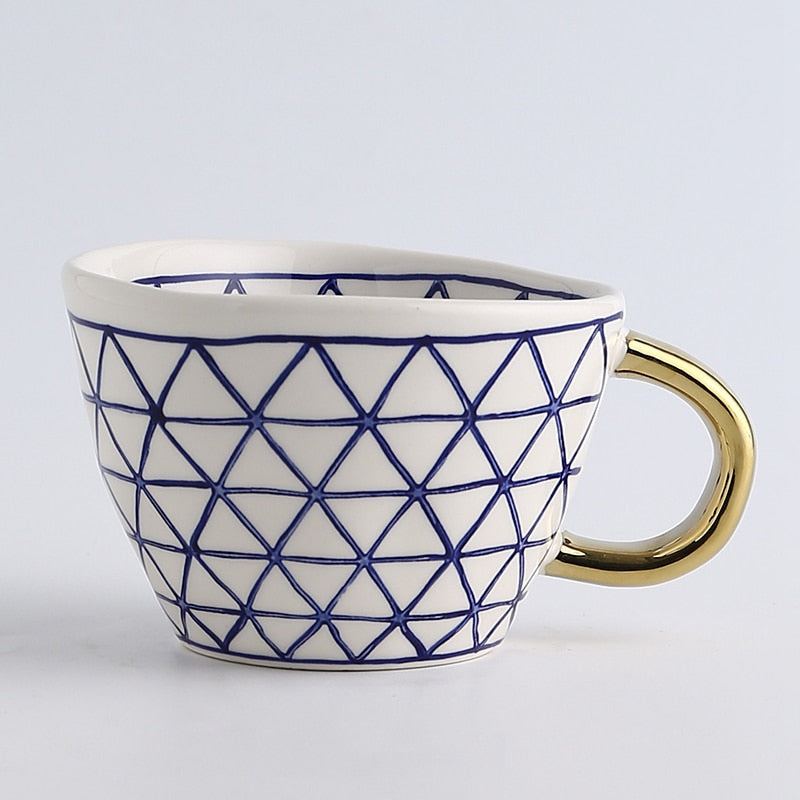 Unique Geometric Mug with Gold Accent Handle