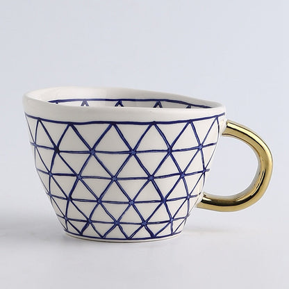 Unique Geometric Mug with Gold Accent Handle