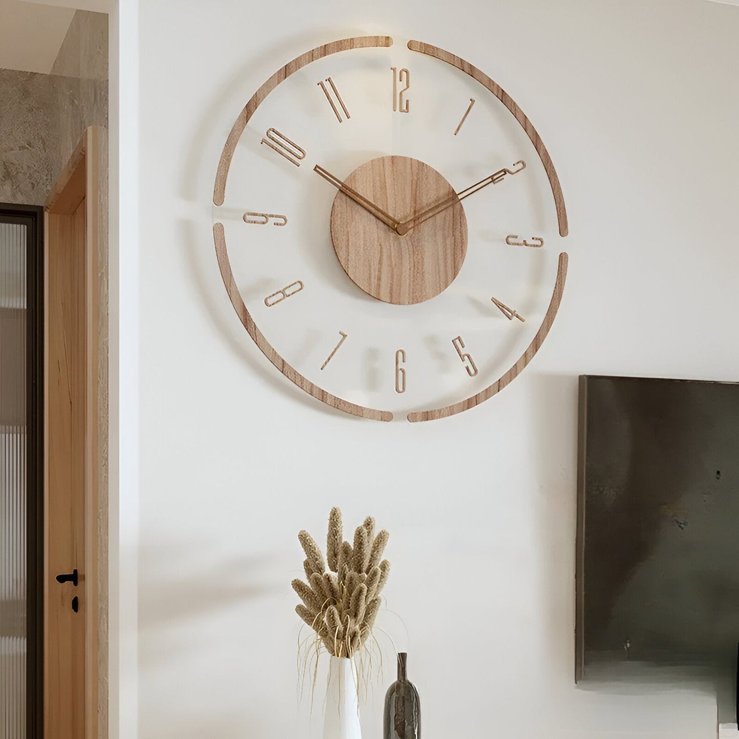 Modern Transparent Wooden Wall Clock - Quiet Quartz Movement - Cofik