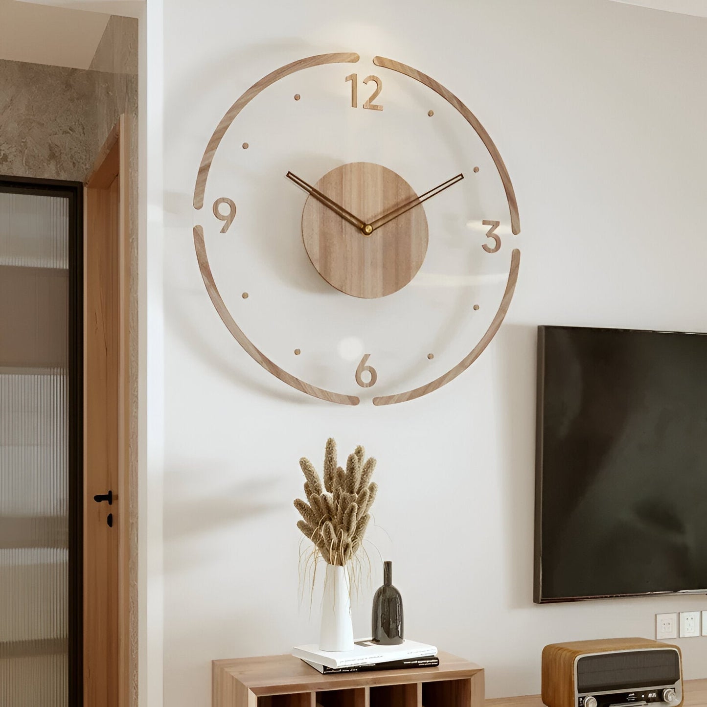 Modern Transparent Wooden Wall Clock - Quiet Quartz Movement