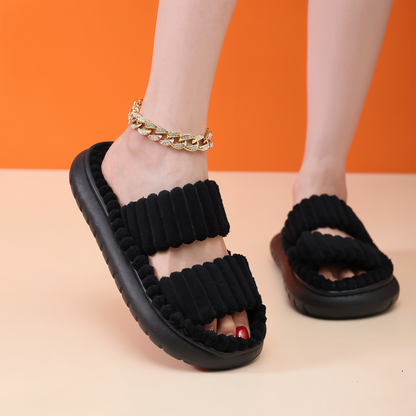 Cozy Fleece Slippers with Cross Strap