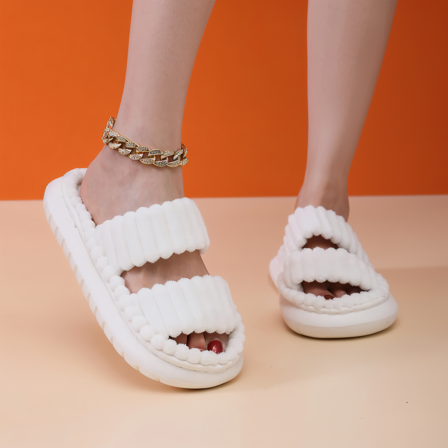 Cozy Fleece Slippers with Cross Strap