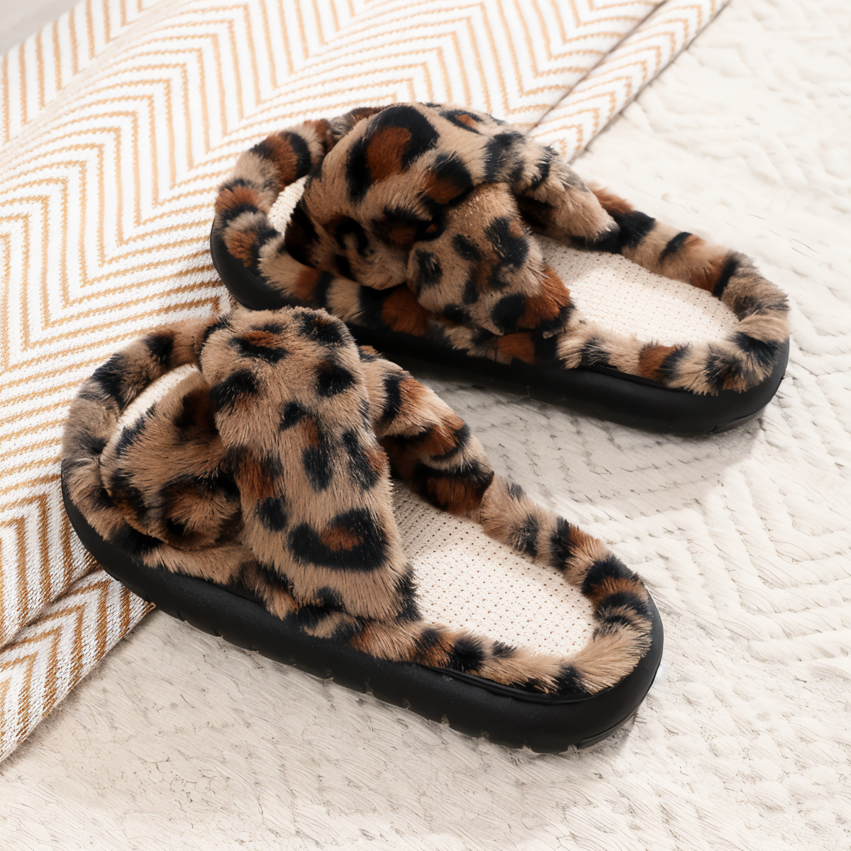 Cozy Fleece Slippers with Cross Strap