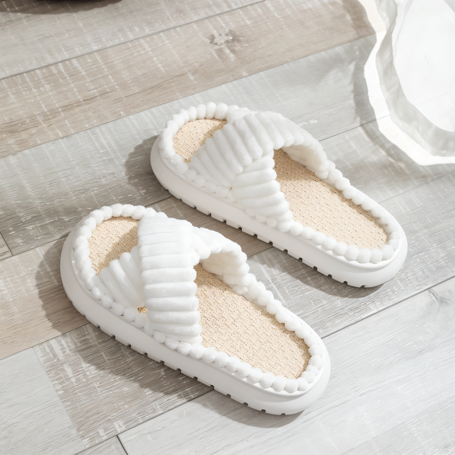 Cozy Fleece Slippers with Cross Strap