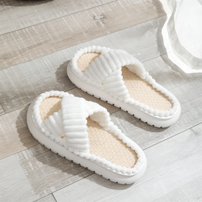 Cozy Fleece Slippers with Cross Strap