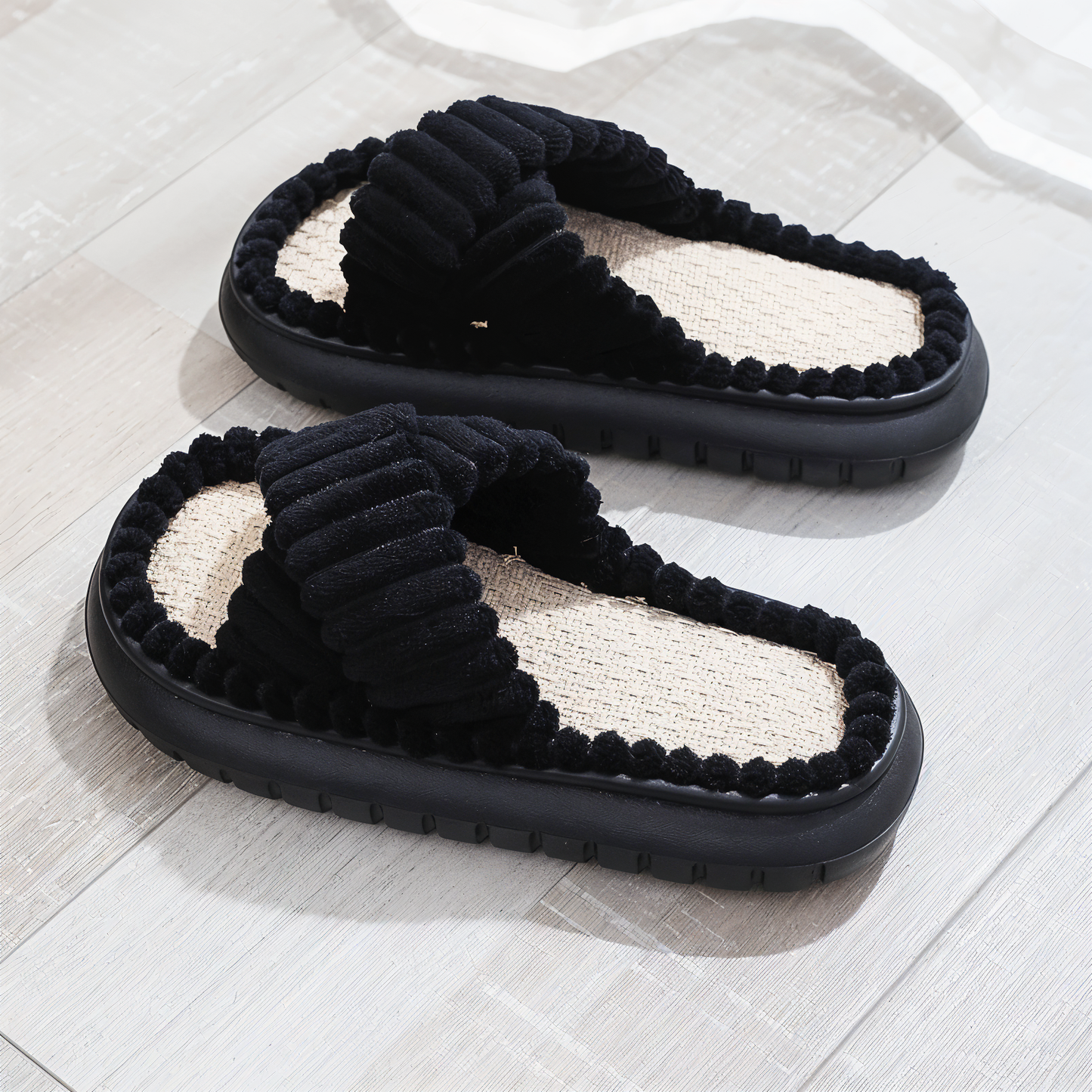Cozy Fleece Slippers with Cross Strap