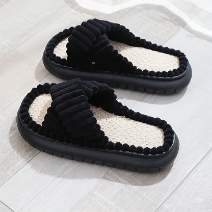 Cozy Fleece Slippers with Cross Strap