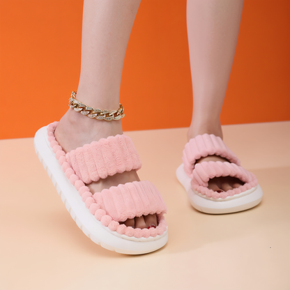 Cozy Fleece Slippers with Cross Strap