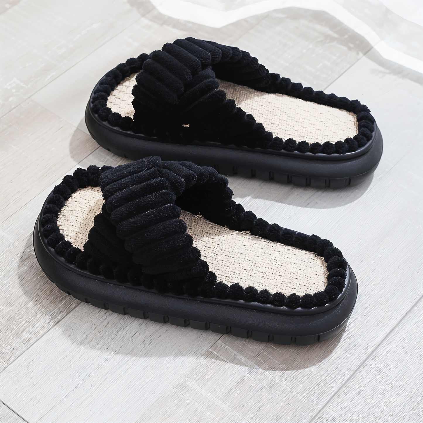 Cozy Fleece Slippers with Cross Strap