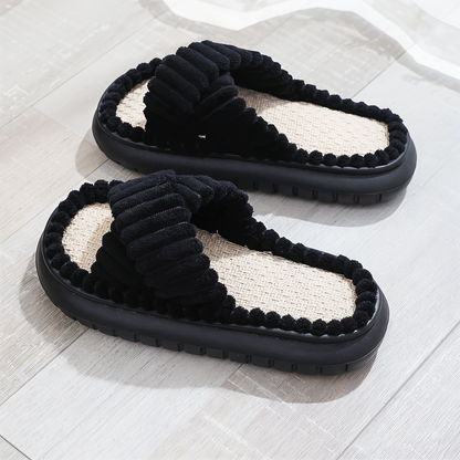 Cozy Fleece Slippers with Cross Strap