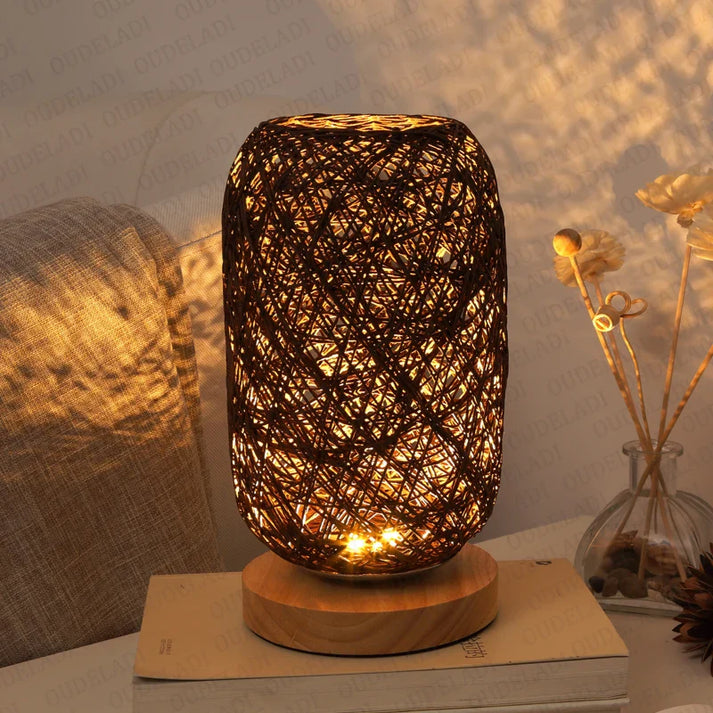 Rustic Wooden Table Lamp with Soft Warm Lighting