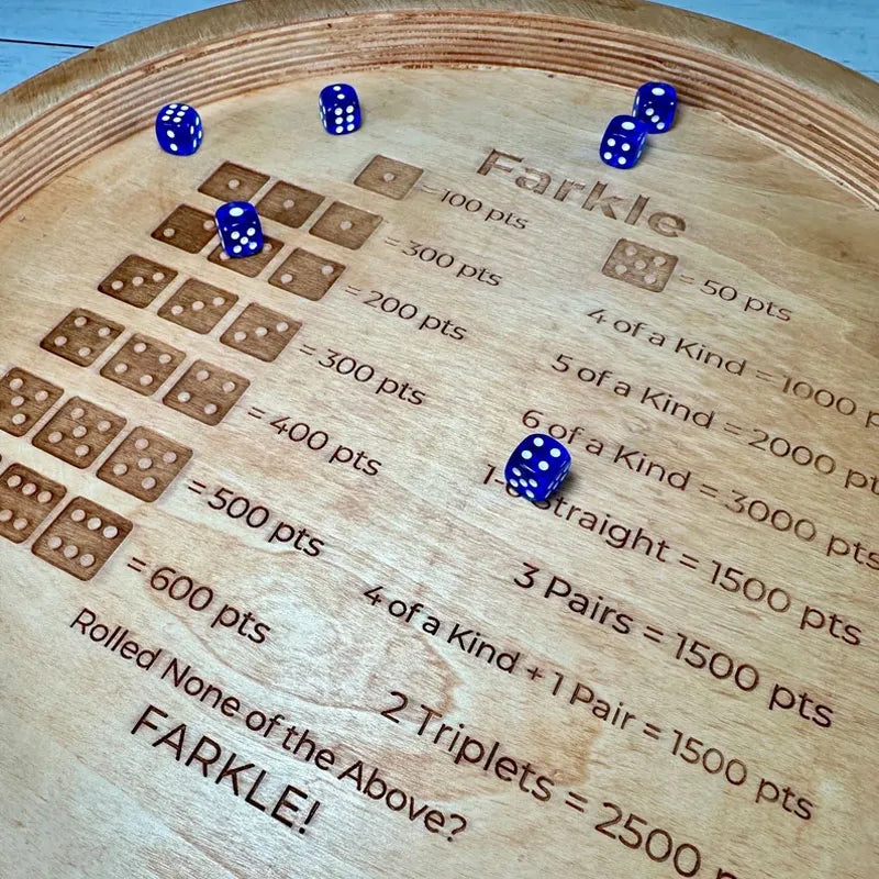Wooden Farkle Dice Game Set with Scoreboard and 6 Dice