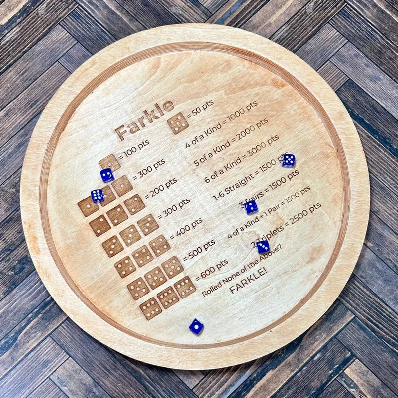 Wooden Farkle Dice Game Set with Scoreboard and 6 Dice