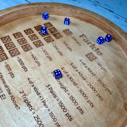 Wooden Farkle Dice Game Set with Scoreboard and 6 Dice