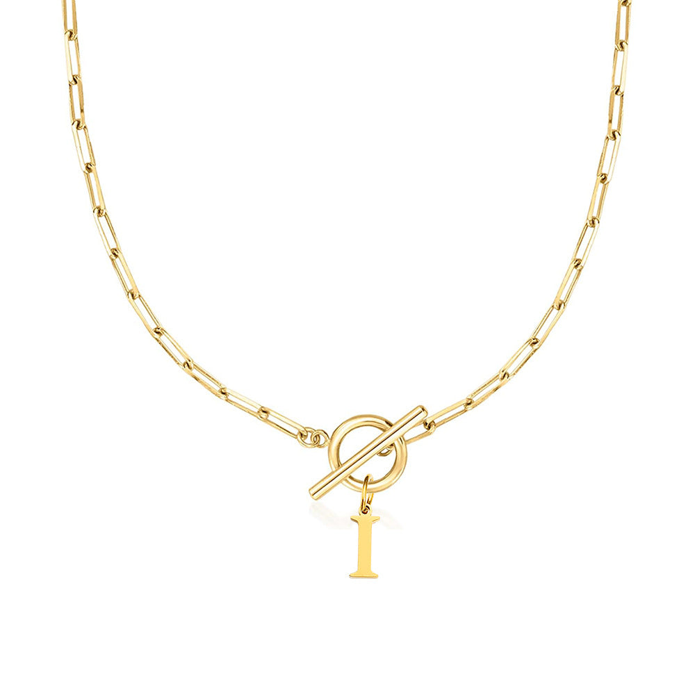 Simple Initial Circle Paperclip Lock Necklace