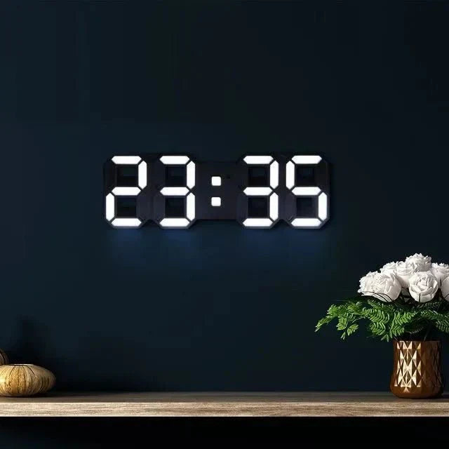 Modern 3D LED Digital Wall Clock with Dimmable Light