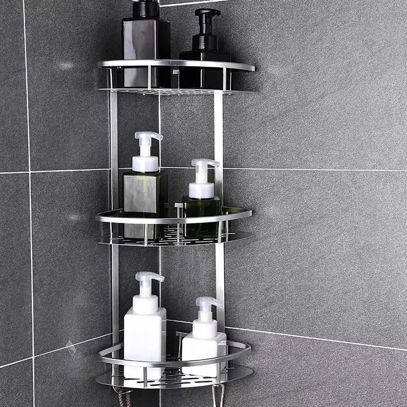 Sturdy 3-Tier Aluminum Bathroom Corner Storage Rack - Cofik