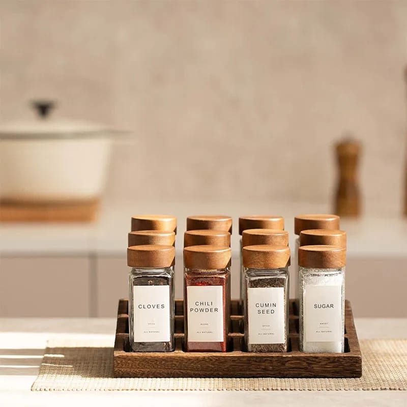 Set of 12 Glass Spice Containers