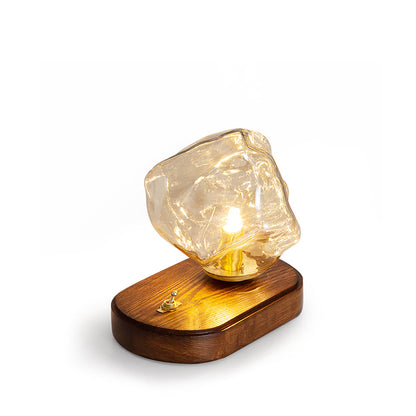 Warm Wooden and Glass Accent Table Lamp