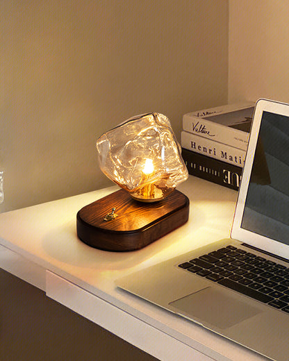 Warm Wooden and Glass Accent Table Lamp