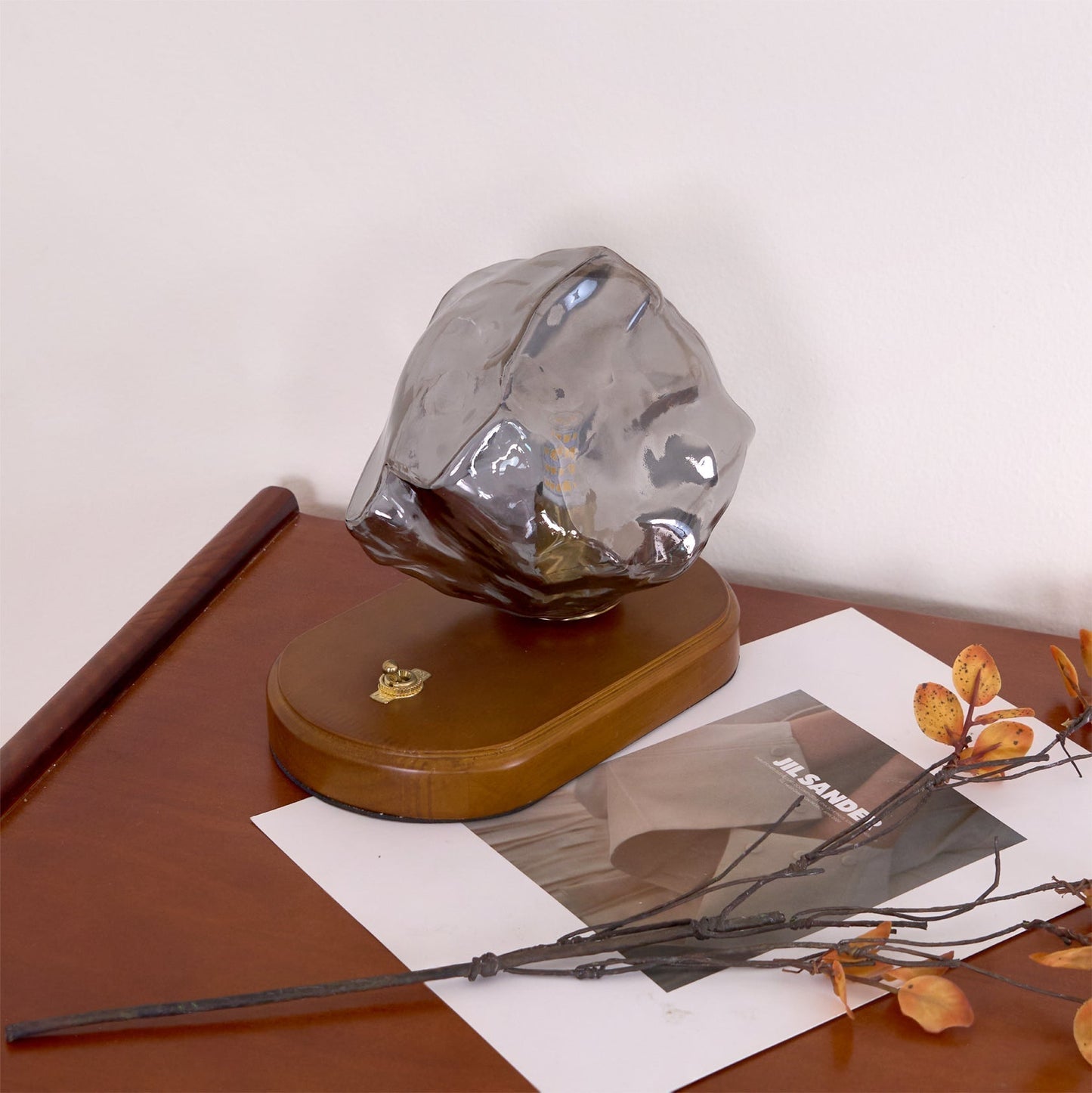 Warm Wooden and Glass Accent Table Lamp