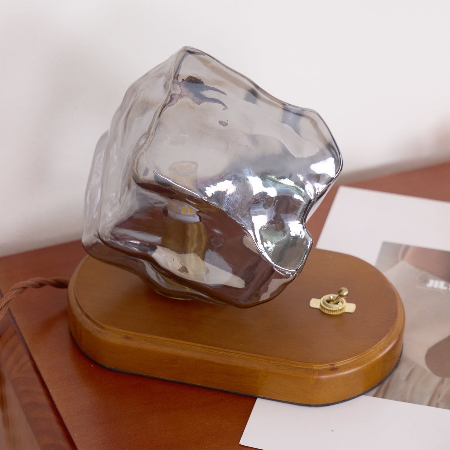Warm Wooden and Glass Accent Table Lamp