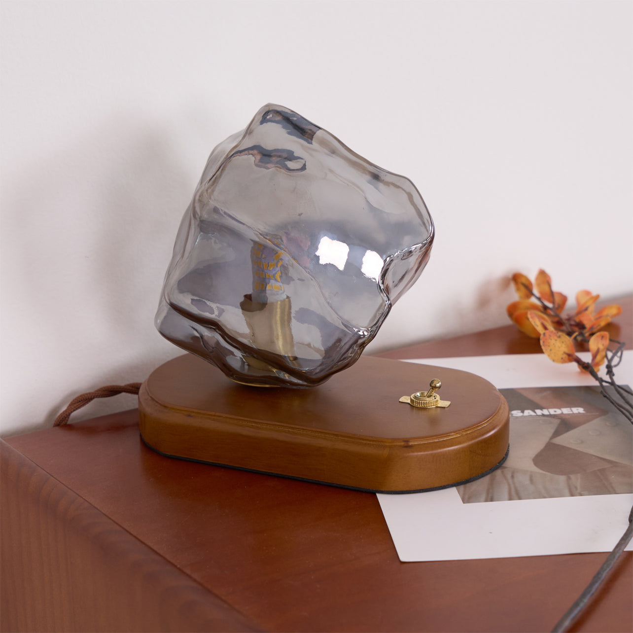 Warm Wooden and Glass Accent Table Lamp