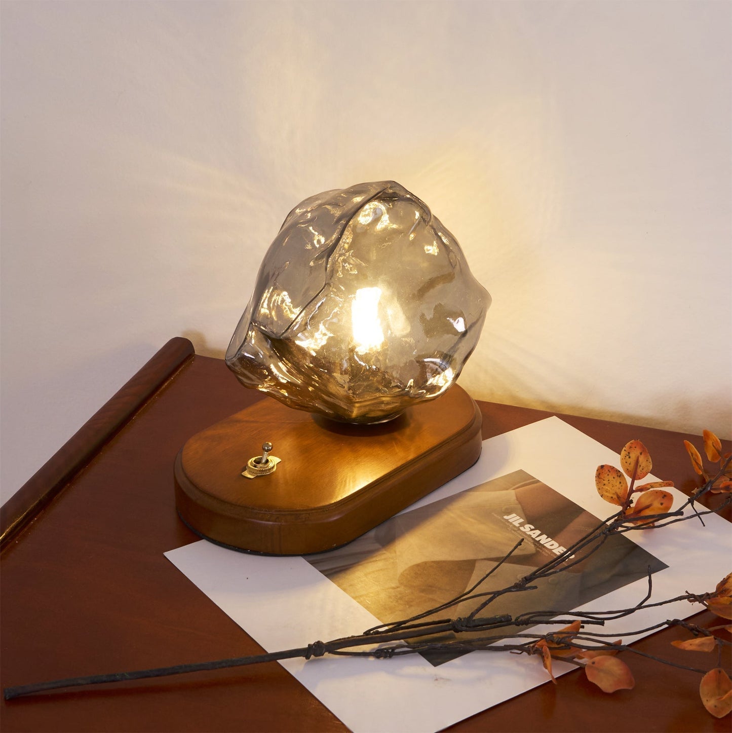Warm Wooden and Glass Accent Table Lamp