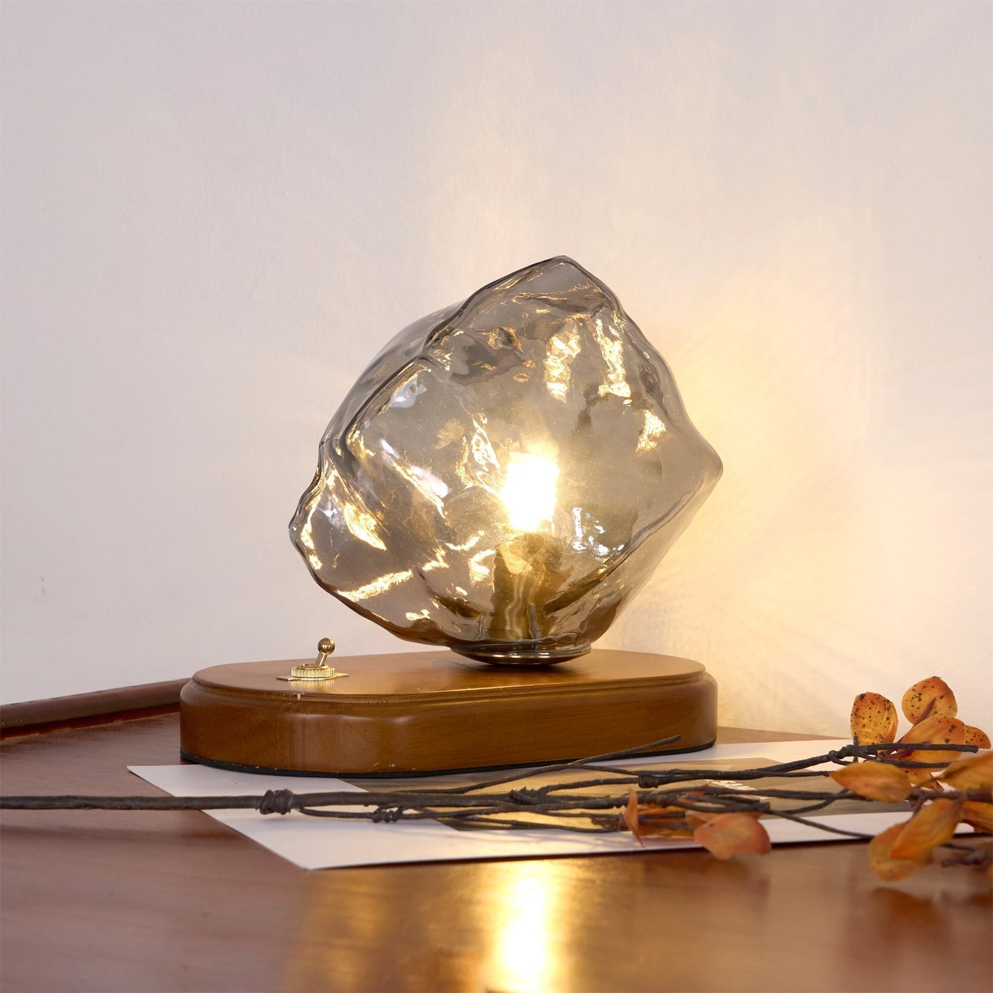 Warm Wooden and Glass Accent Table Lamp