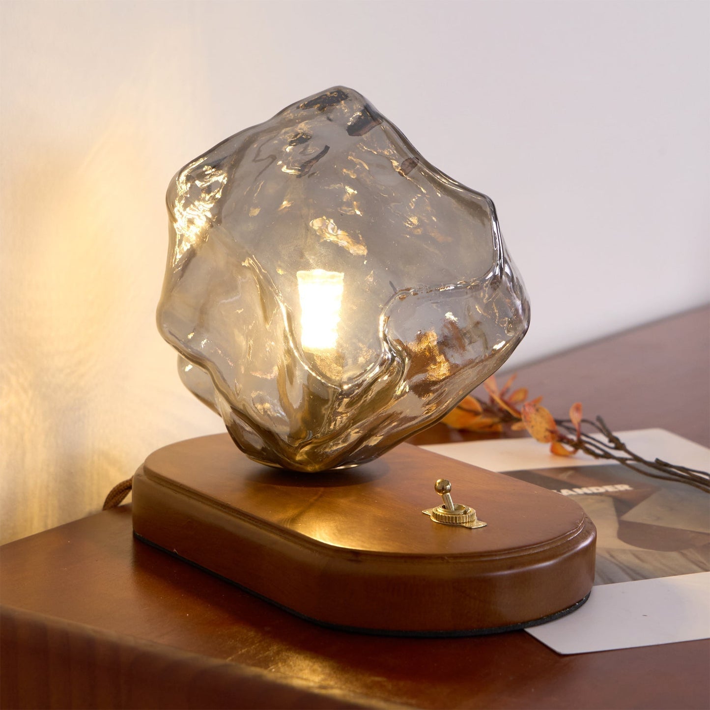 Warm Wooden and Glass Accent Table Lamp