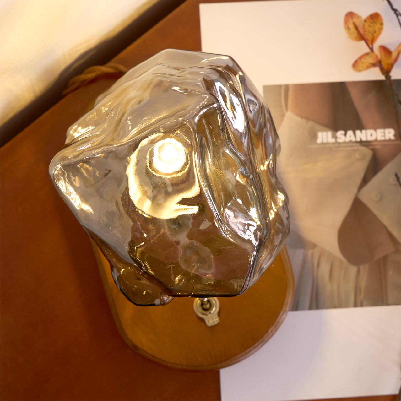 Warm Wooden and Glass Accent Table Lamp