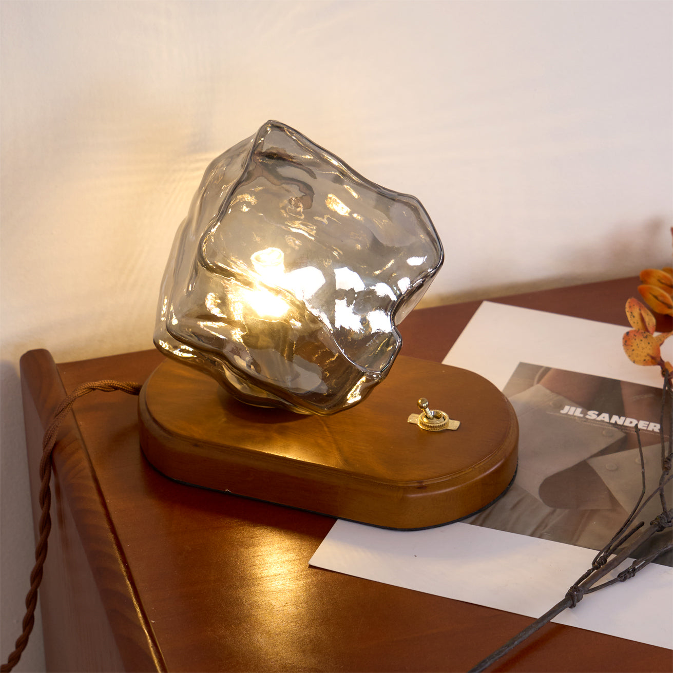 Warm Wooden and Glass Accent Table Lamp